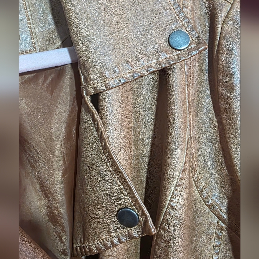 Max Studio Light Brown Faux Leather Moto Biker‎ Jacket Sz Large - Picture 8 of 8